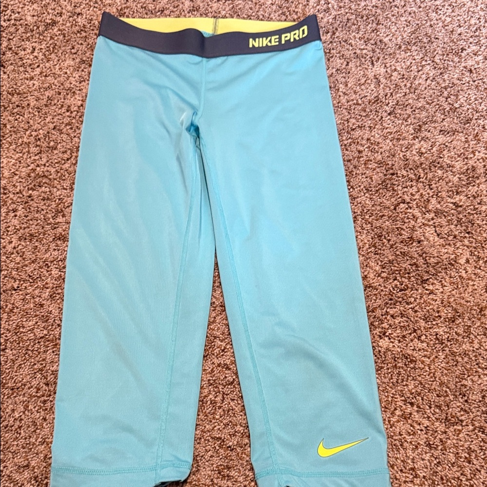 Nike Pro Teal Leggings with Lime Accents